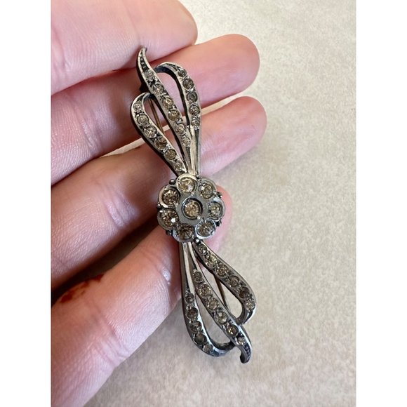 Antique Art Deco untested silver tone clear glass paste rhinestones brooch pin - Picture 4 of 10